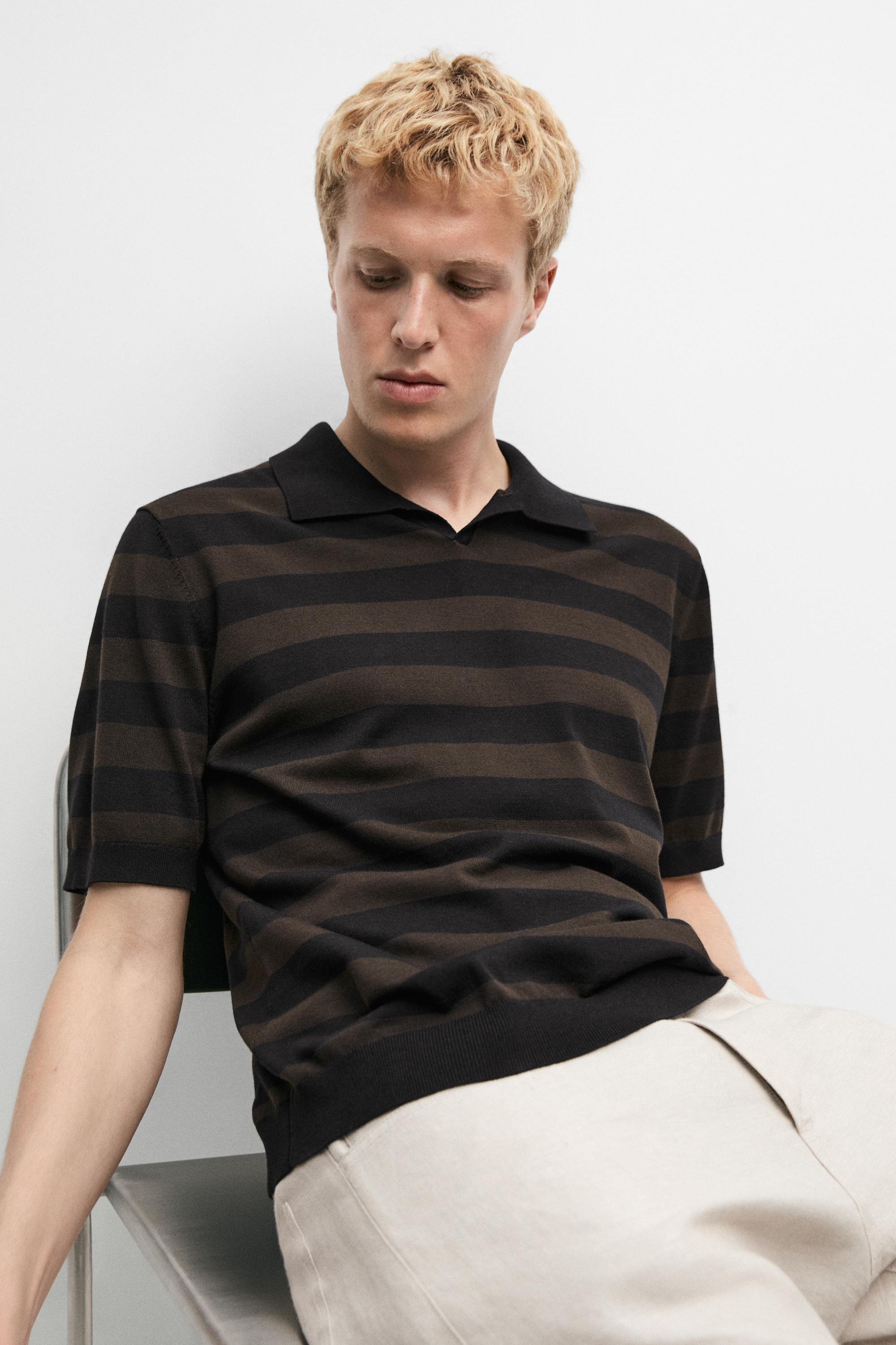 100% cotton striped knit polo shirt